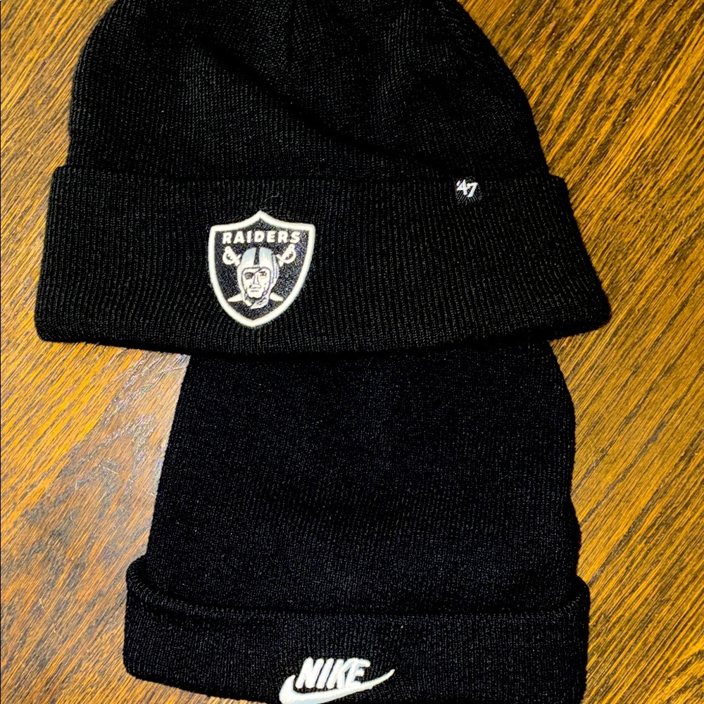Nike Black Raiders Cuffed Knit Beanie - Dual Logo